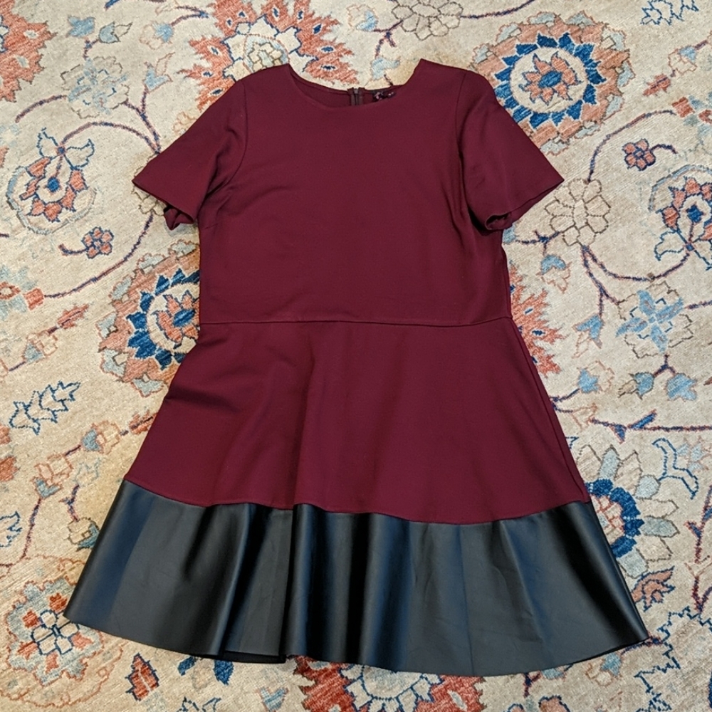 Wine colored dress with faux leather strip
